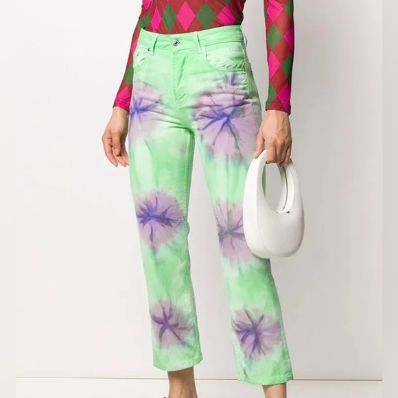 MSGM Green Tie-Dye Sport Neon Green Jeans - Picture 1 of 9